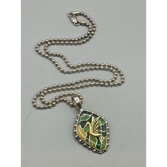 Carolyn Pollack Hummingbird Pendant Necklace Silver 925 Relios Crushed Turquoise - Picture 3 of 7